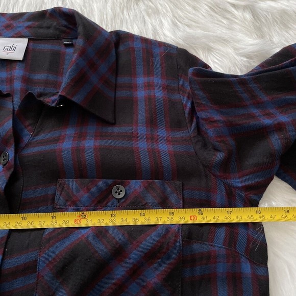 CAbi Flannel Peplum Top Plaid Check Button Down Shirt Ruffle Hem Medium - Picture 11 of 11
